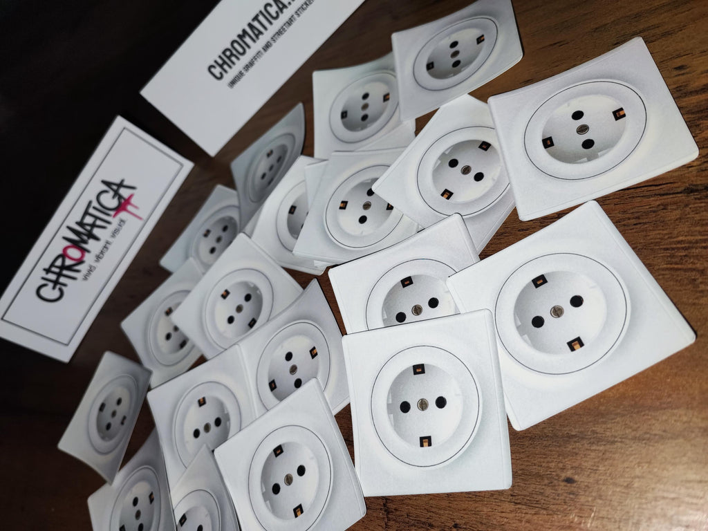 Realistic Outlet Stickers – Set of 10 | Weatherproof & Funny | EU Power Outlet Prank Stickers 6x6 cm