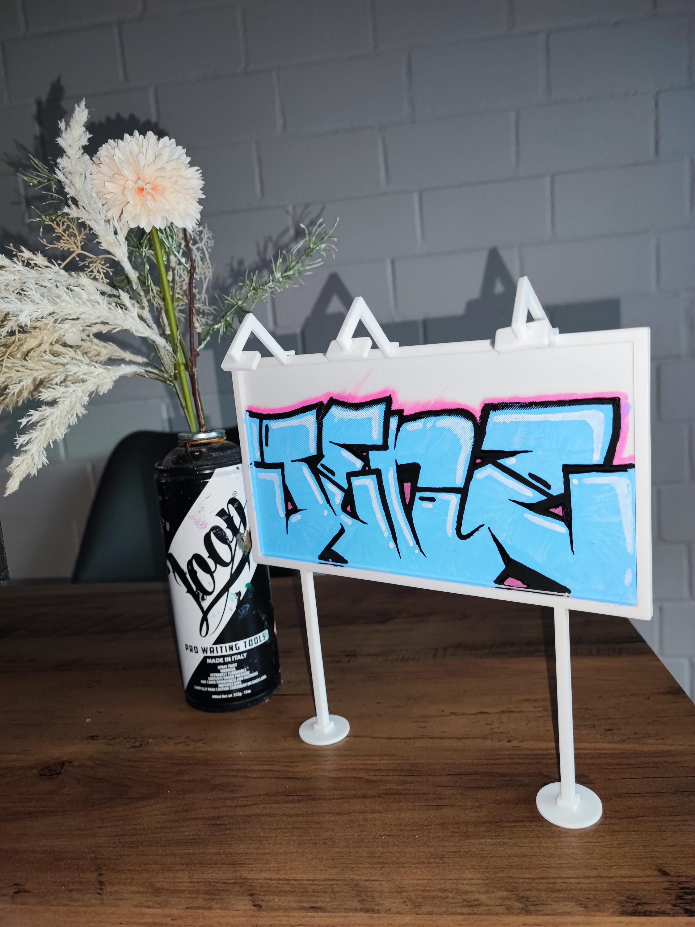 Hand-Painted Graffiti Billboard – Unique Street Art Miniature for Urban Art Lovers | 3D Printed Collectible | Urban Decor