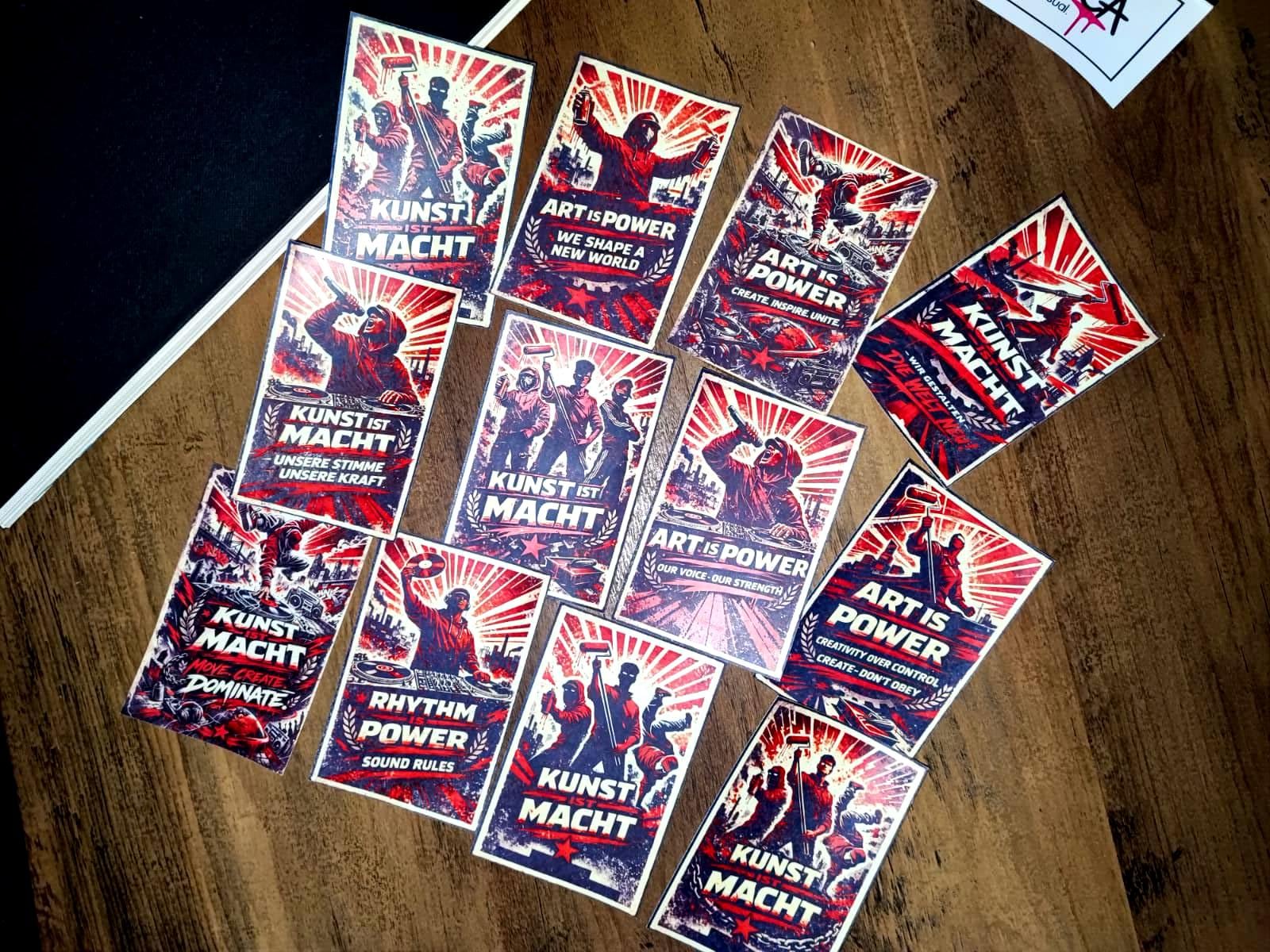 Art Is Power Sticker Pack (10 pcs) – 7x10.5 cm Street Art & Graffiti Design – Political Urban Vinyl Stickers