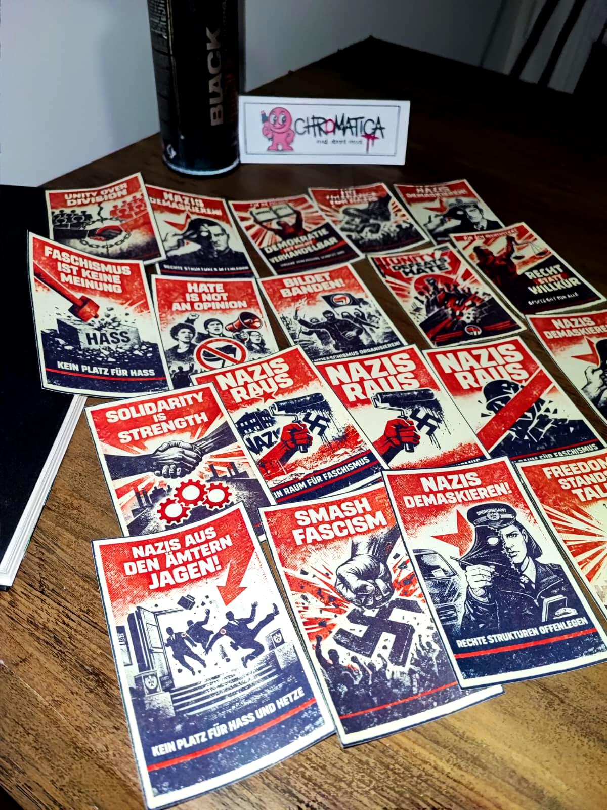 Antifa Sticker Pack (20 pcs) – Political Vintage Propaganda Style Stickers – Street Art Protest Set – Anti Fascism Art