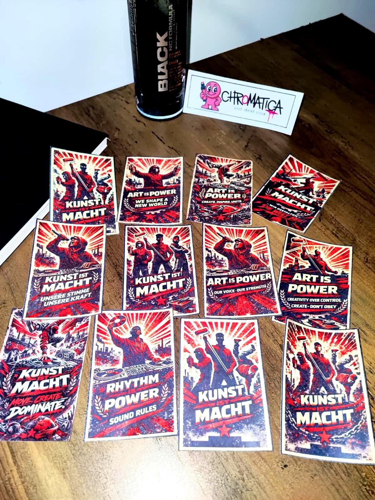 Art Is Power Sticker Pack (10 pcs) – 7x10.5 cm Street Art & Graffiti Design – Political Urban Vinyl Stickers