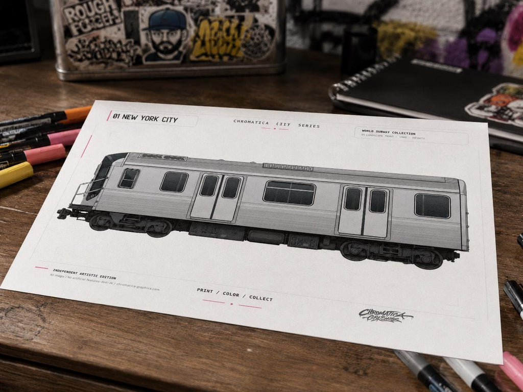 New York Subway Coloring Page PDF, Graffiti Train Art Printable, A4 NYC Metro Coloring Sheet, Chromatica City Series 01