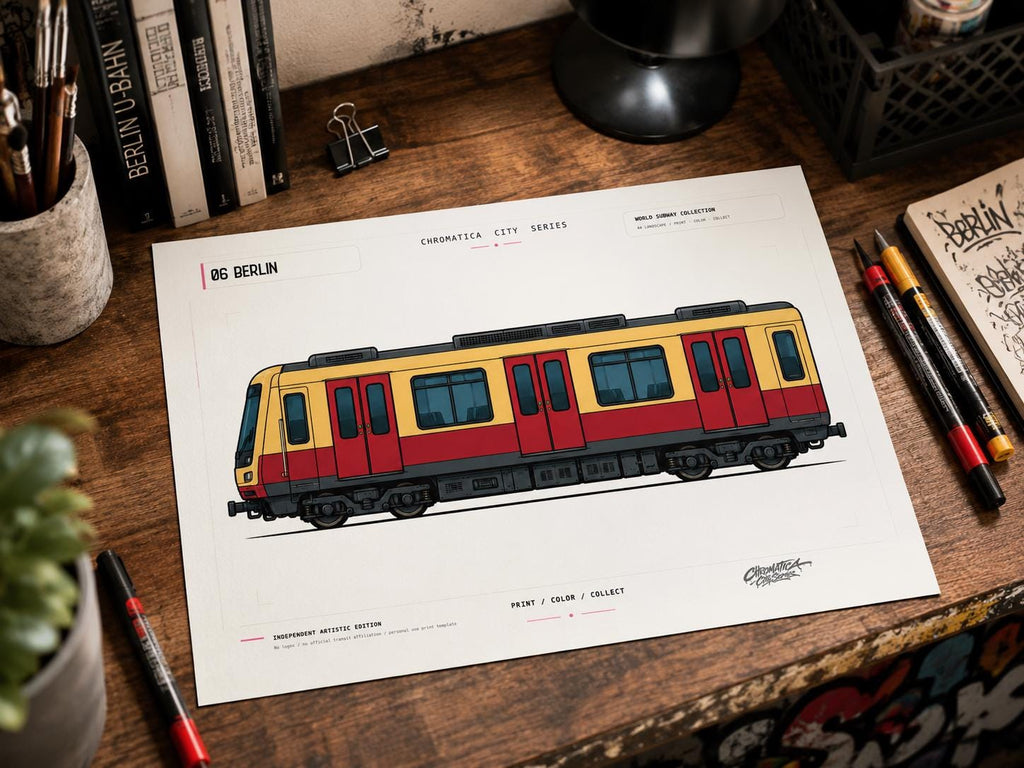 Berlin Subway Coloring Page PDF, A4 Graffiti Train Printable, Berlin U-Bahn Coloring Sheet, Street Art Train Art, City Series 06