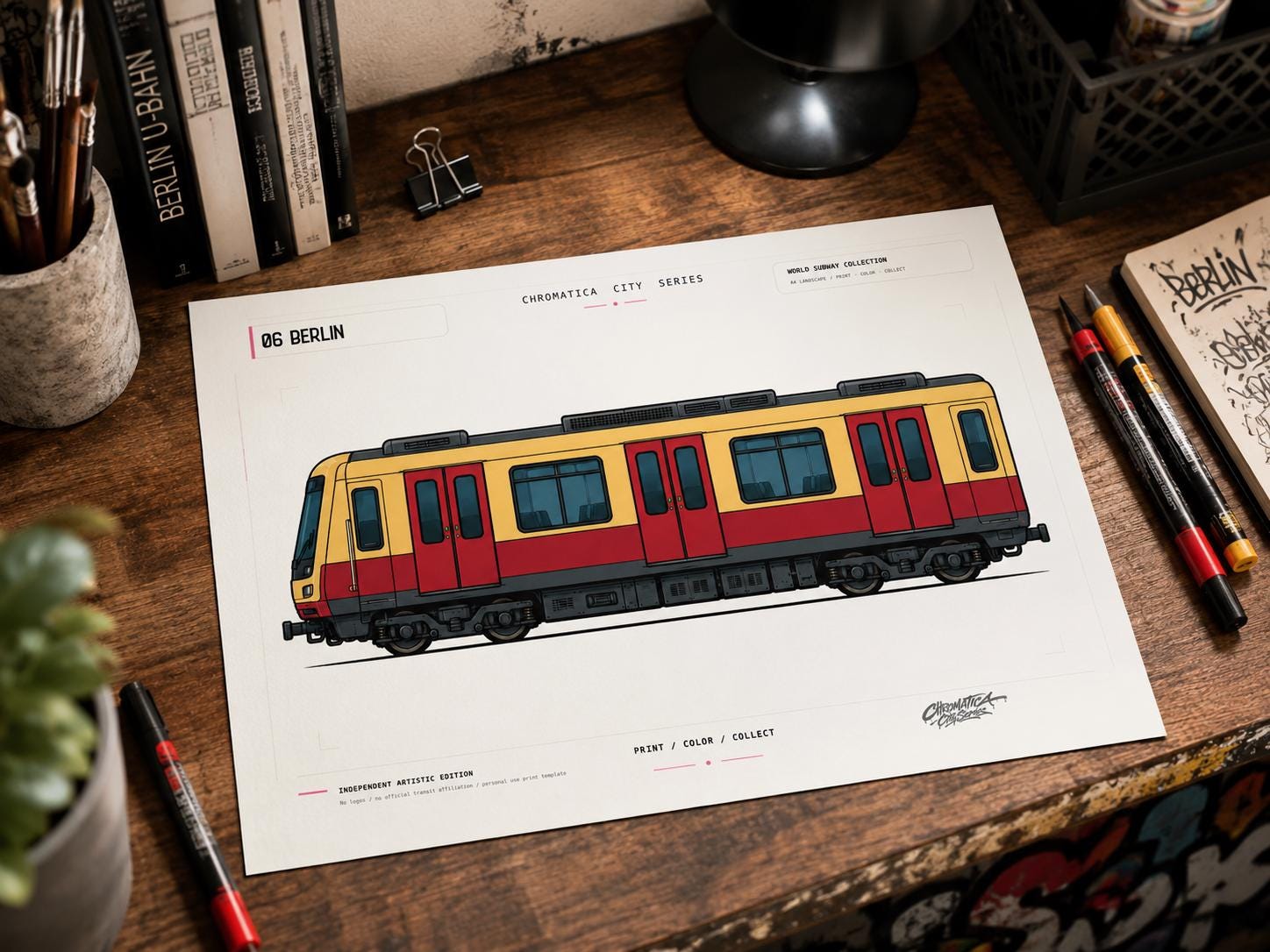Berlin Subway Coloring Page PDF, A4 Graffiti Train Printable, Berlin U-Bahn Coloring Sheet, Street Art Train Art, City Series 06