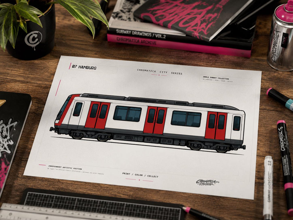 Hamburg Subway Coloring Page PDF, A4 Graffiti Train Printable, Hamburg U-Bahn Coloring Sheet, Street Art Train Art, City Series 07