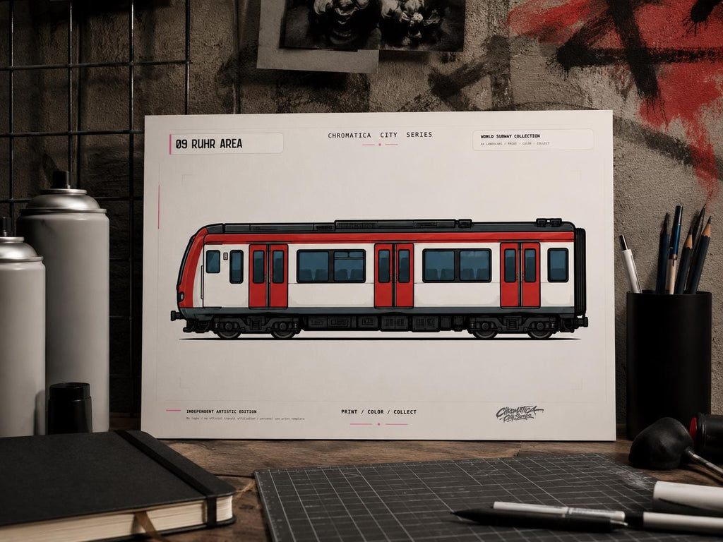 Ruhr Area S-Bahn Coloring Page PDF, A4 Graffiti Train Printable, German Urban Rail Coloring Sheet, City Series 09
