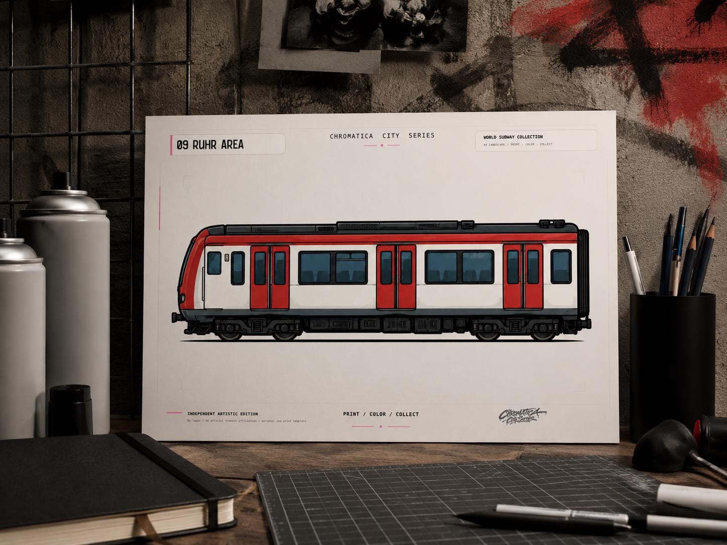 Ruhr Area S-Bahn Coloring Page PDF, A4 Graffiti Train Printable, German Urban Rail Coloring Sheet, City Series 09