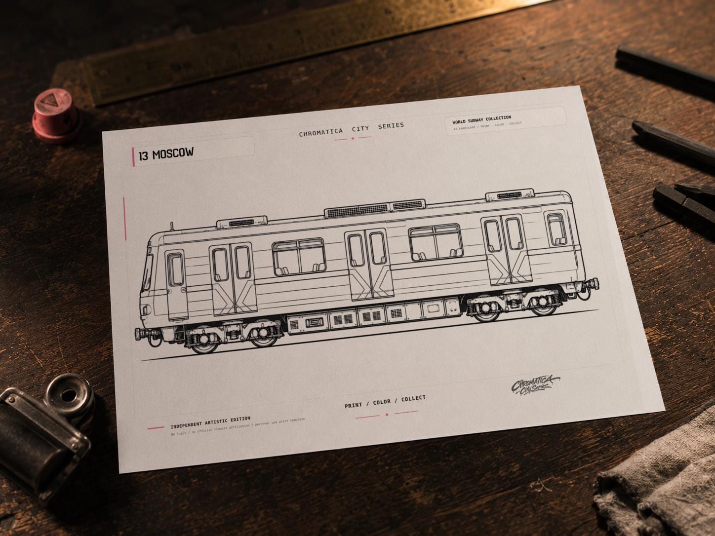 Moscow Metro Coloring Page PDF, A4 Graffiti Train Printable, Moscow Subway Coloring Sheet, Street Art PDF, City Series 13