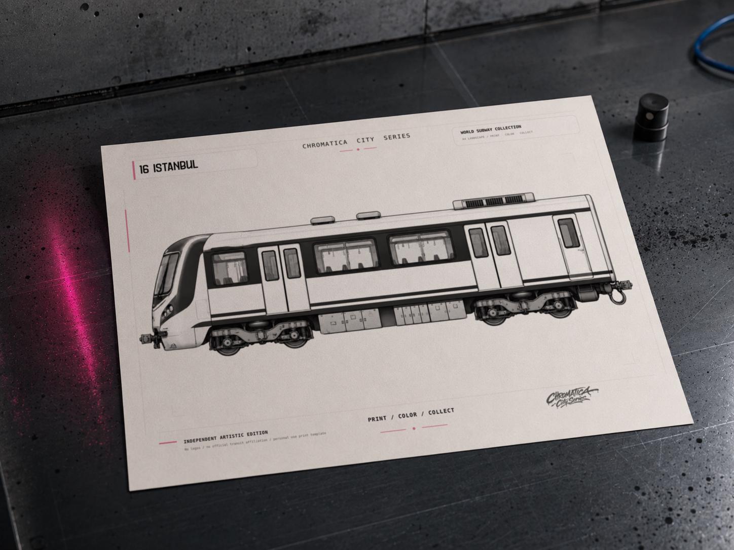 Istanbul Metro Coloring Page PDF, A4 Graffiti Train Printable, Istanbul Subway Coloring Sheet, Street Art PDF, City Series 16