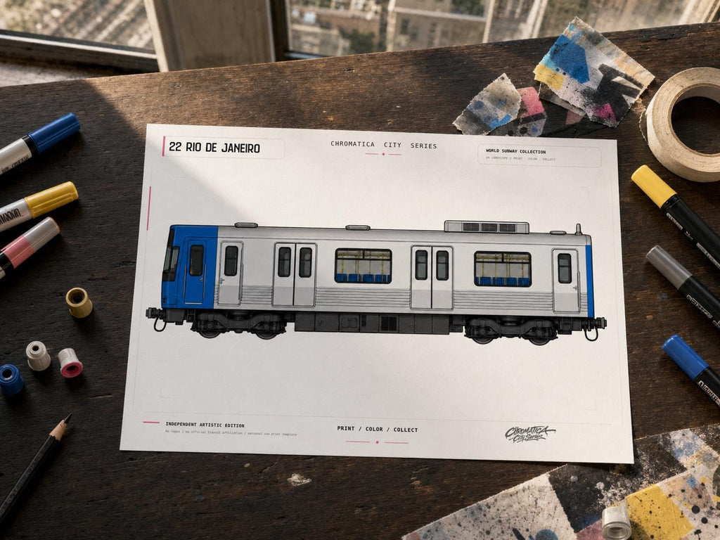 Rio De Janeiro Train Coloring Page PDF, A4 Graffiti Train Printable, Rio Metro Coloring Sheet, Street Art PDF, City Series 22