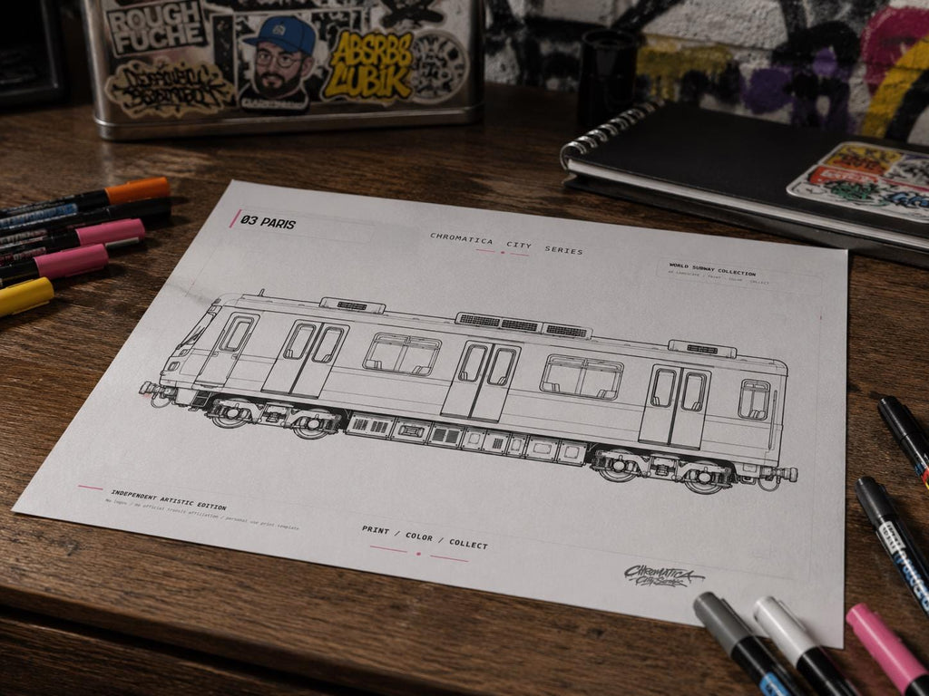 Paris Metro Coloring Page PDF, A4 Graffiti Train Printable, Paris Subway Coloring Sheet, Street Art Train Art, City Series 03