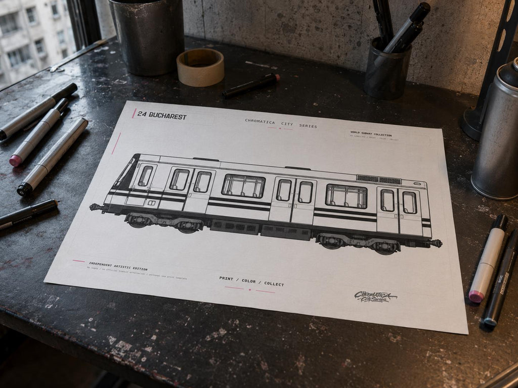 Bucharest Metro Coloring Page PDF, A4 Graffiti Train Printable, Bucharest Subway Coloring Sheet, Street Art PDF, City Series 24