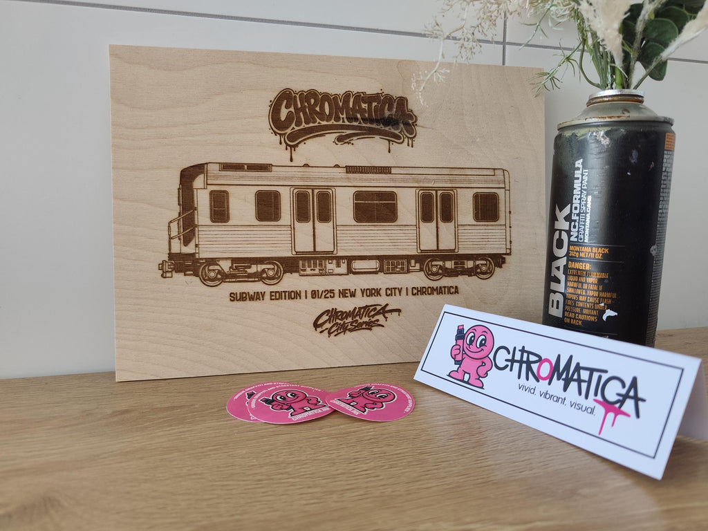 New York City Graffiti Train Coloring Board, Engraved Birchwood A4, Limited Collector Edition with Certificate