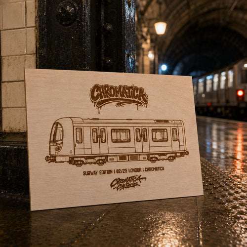 London Graffiti Train Coloring Board, Engraved A4 Birch Wood, Limited Collector Edition with Certificate
