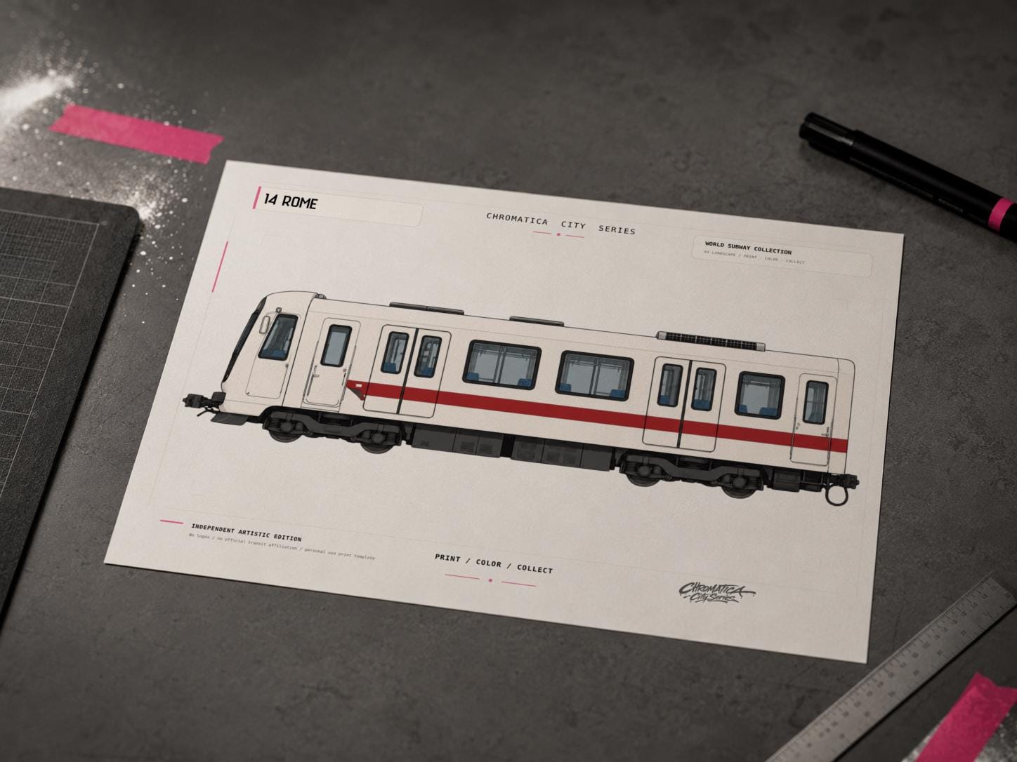 Rome Metro Coloring Page PDF, A4 Graffiti Train Printable, Rome Subway Coloring Sheet, Street Art PDF, City Series 14