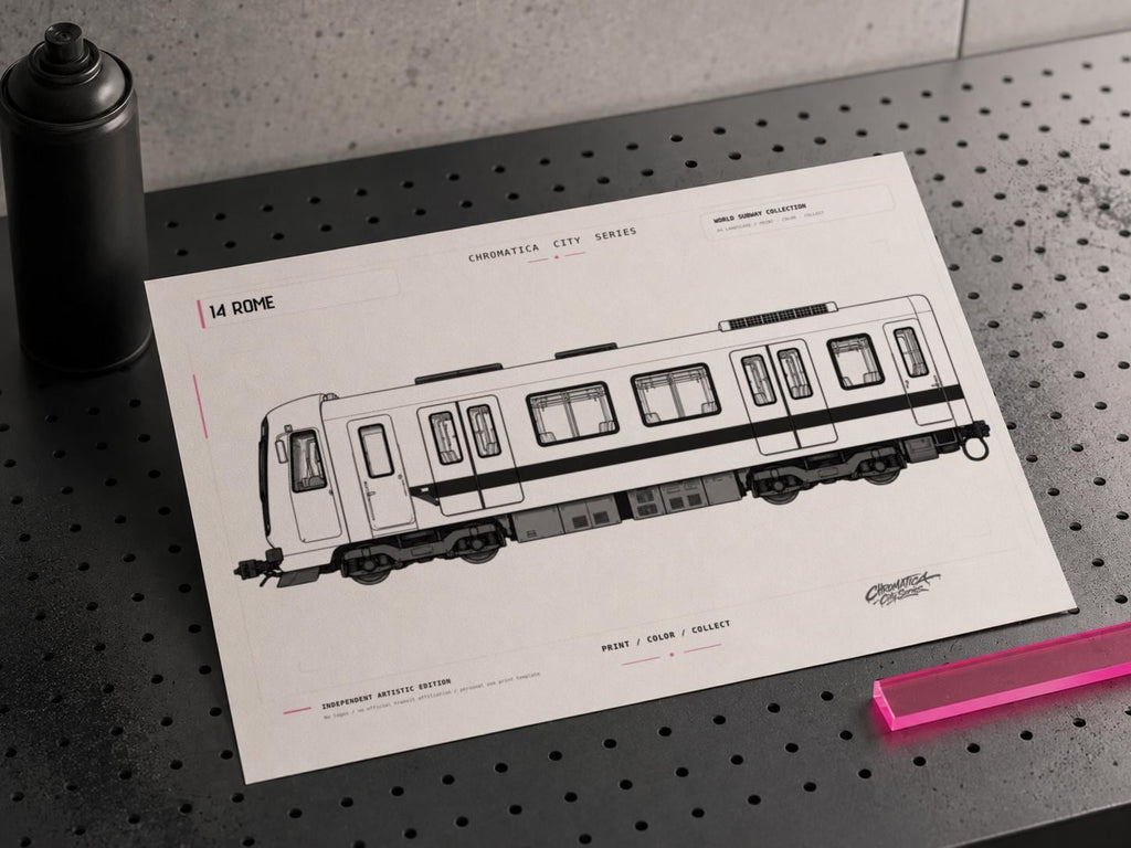 Rome Metro Coloring Page PDF, A4 Graffiti Train Printable, Rome Subway Coloring Sheet, Street Art PDF, City Series 14