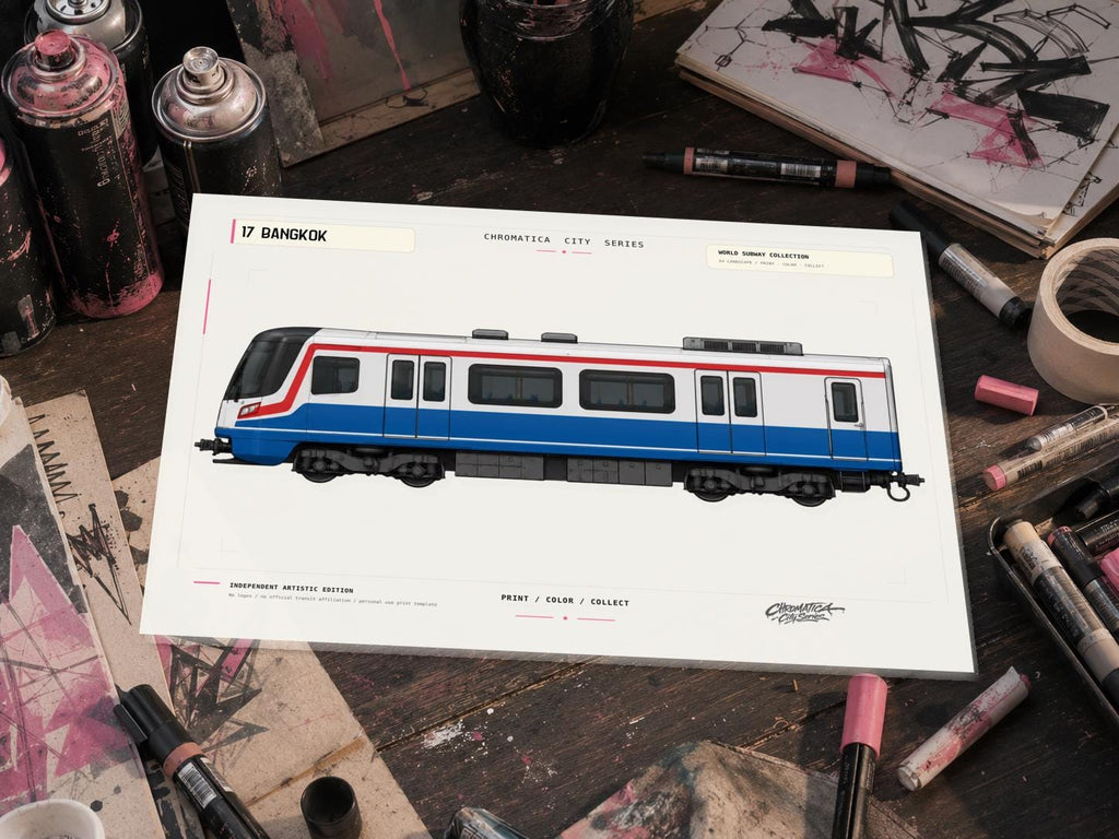 Bangkok Metro Coloring Page PDF, A4 Graffiti Train Printable, Bangkok Subway Coloring Sheet, Street Art PDF, City Series 17