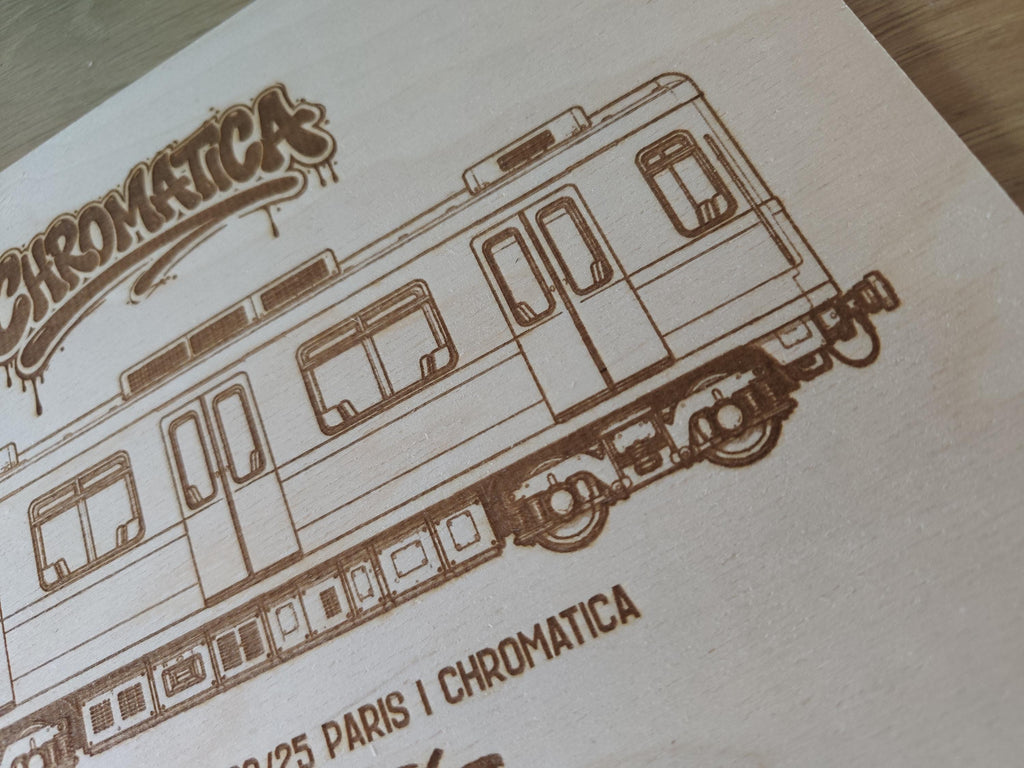 Paris Graffiti Train Template on Birch Wood, Engraved A4 Art Board, Limited Collector Edition with Certificate