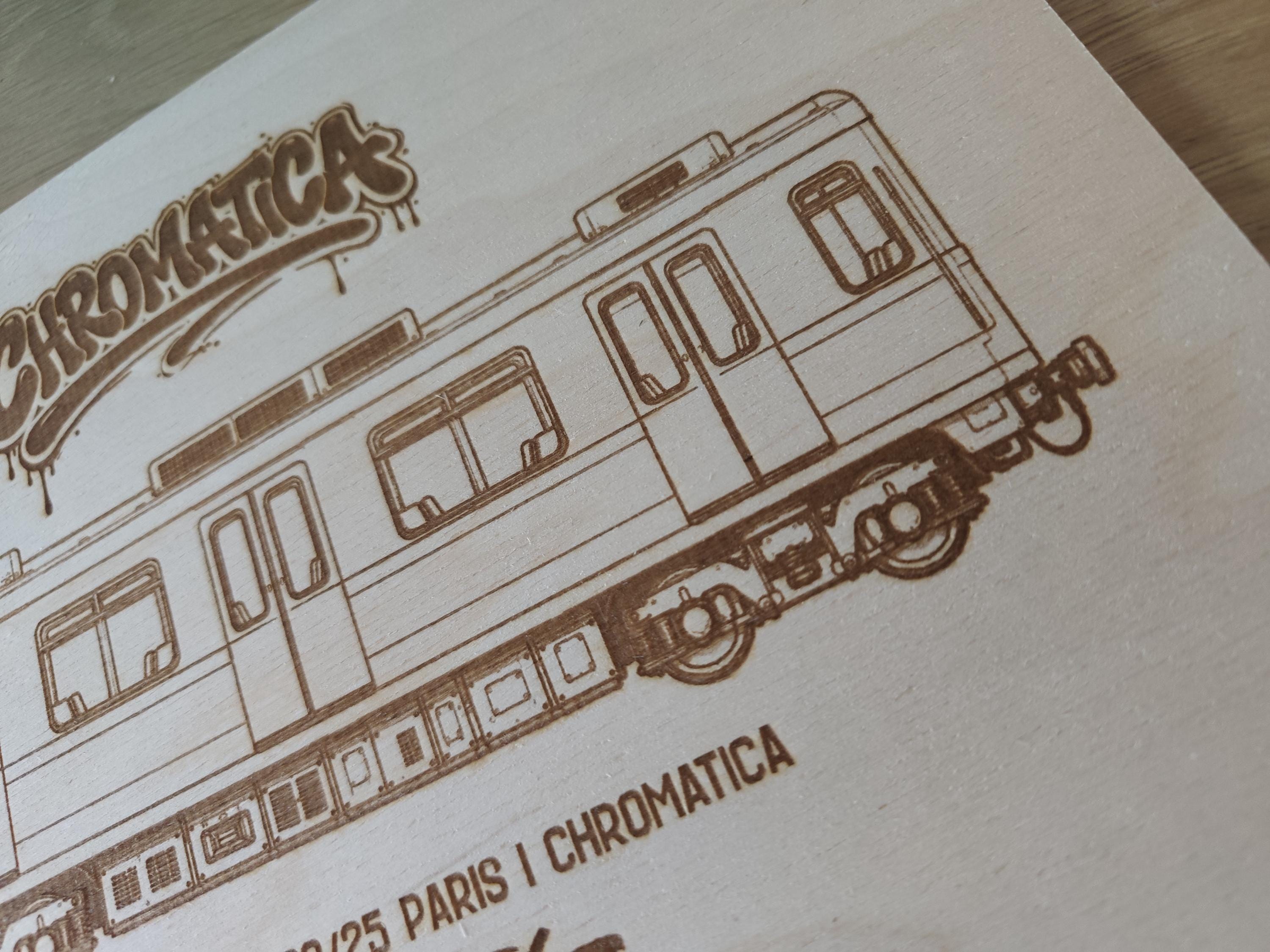 Paris Graffiti Train Template on Birch Wood, Engraved A4 Art Board, Limited Collector Edition with Certificate