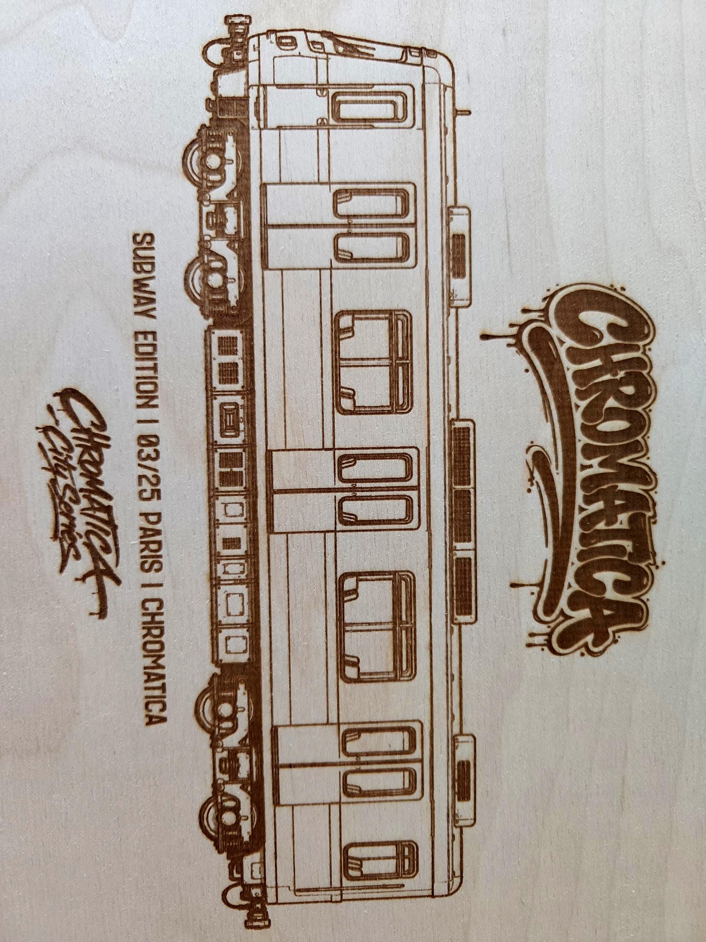 Paris Graffiti Train Template on Birch Wood, Engraved A4 Art Board, Limited Collector Edition with Certificate
