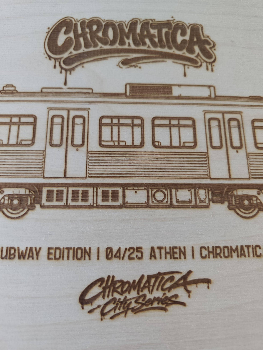 Athens Graffiti Train Template on Birch Wood, Engraved A4 Art Board, Limited Collector Edition with Certificate