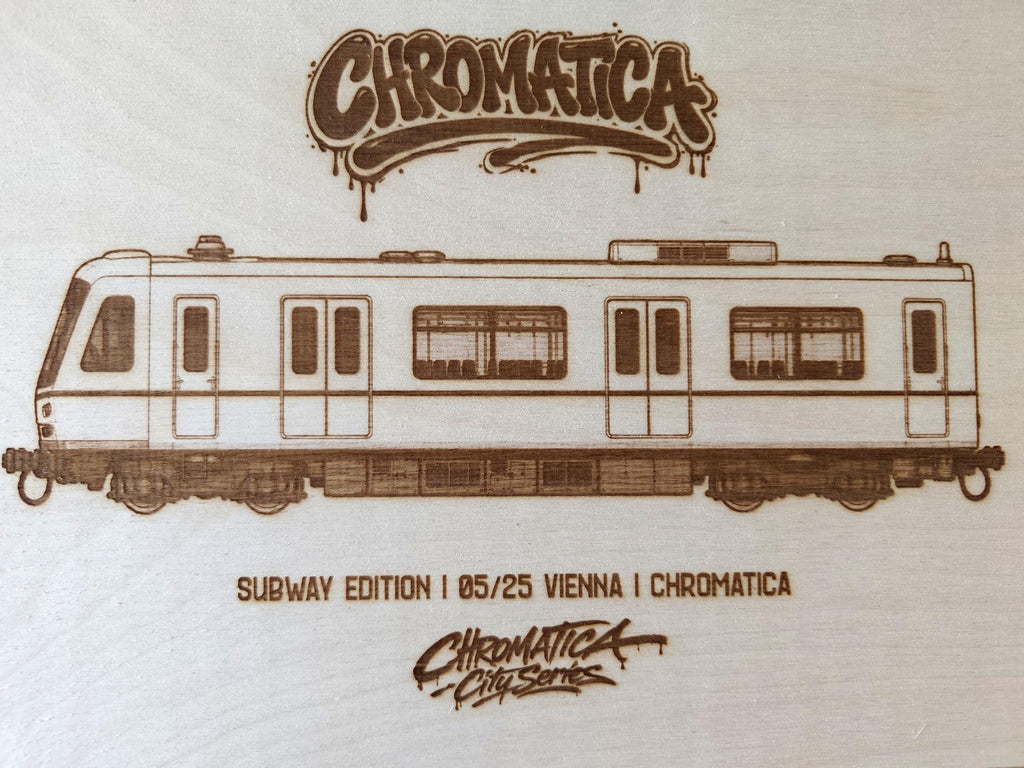 Vienna Graffiti Train Template on Birch Wood, Engraved A4 Art Board, Limited Collector Edition with Certificate