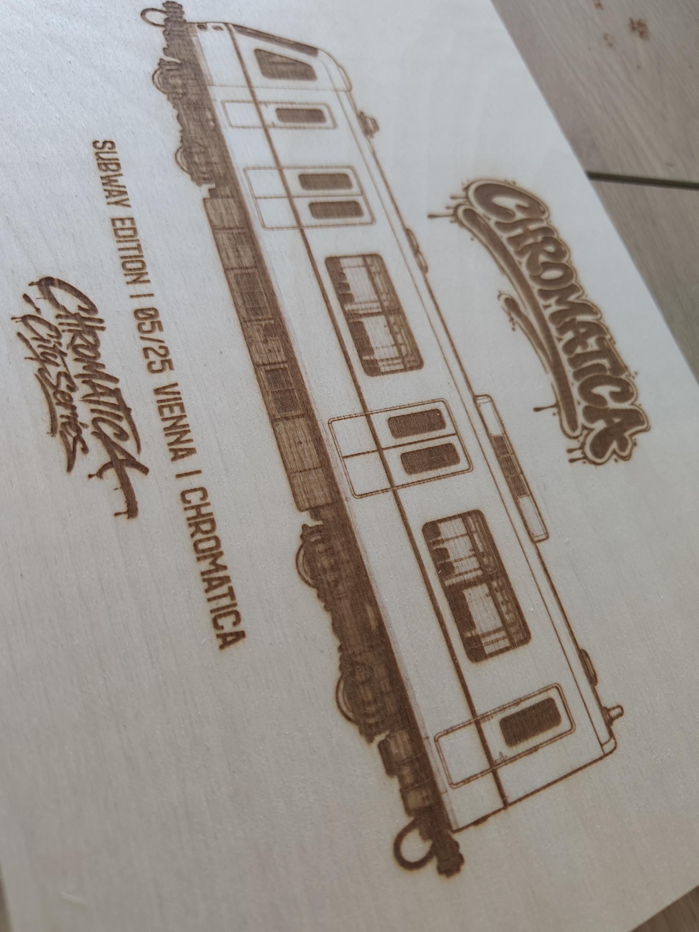 Vienna Graffiti Train Template on Birch Wood, Engraved A4 Art Board, Limited Collector Edition with Certificate