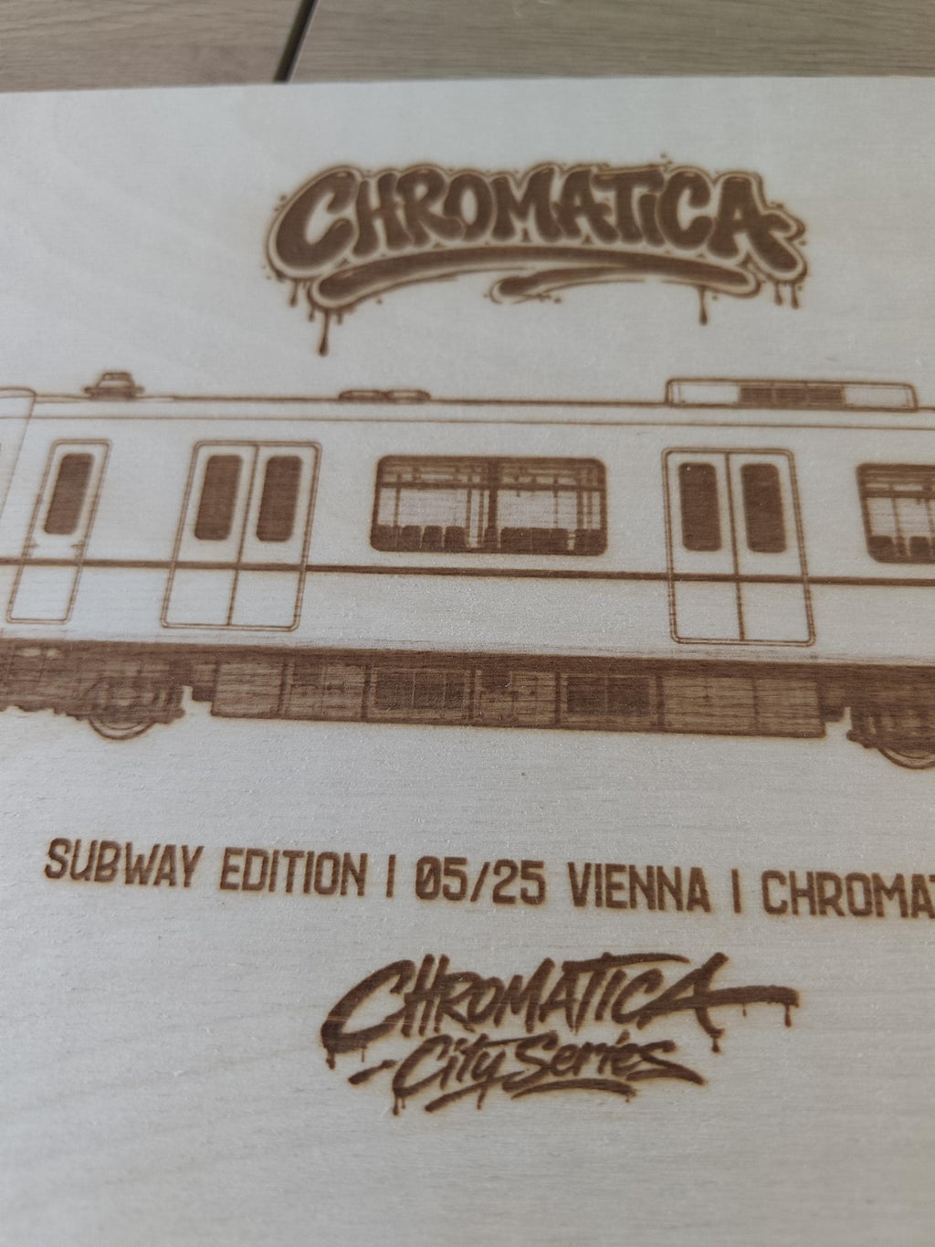 Vienna Graffiti Train Template on Birch Wood, Engraved A4 Art Board, Limited Collector Edition with Certificate