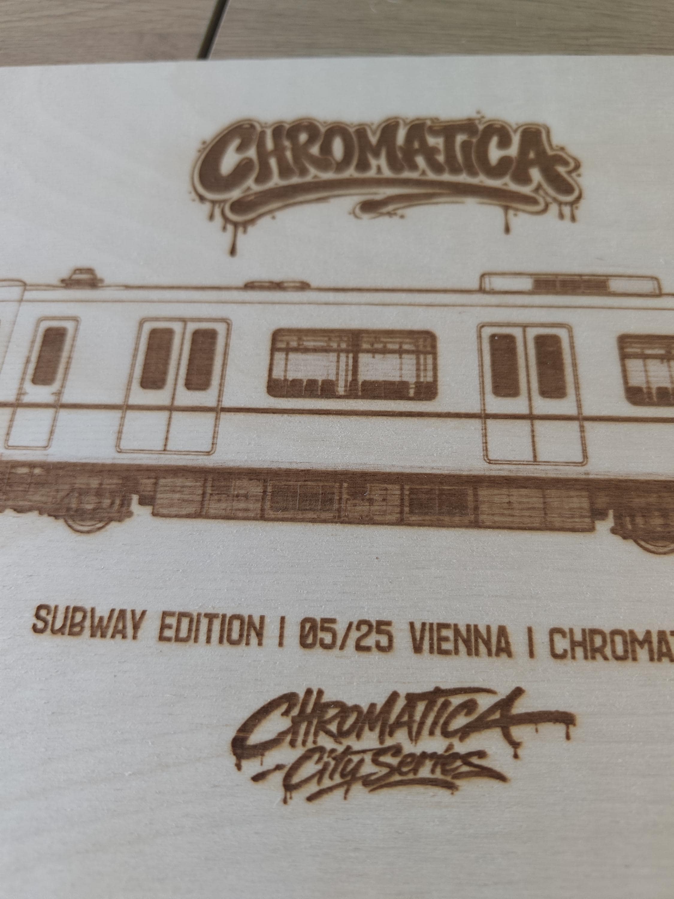 Vienna Graffiti Train Template on Birch Wood, Engraved A4 Art Board, Limited Collector Edition with Certificate
