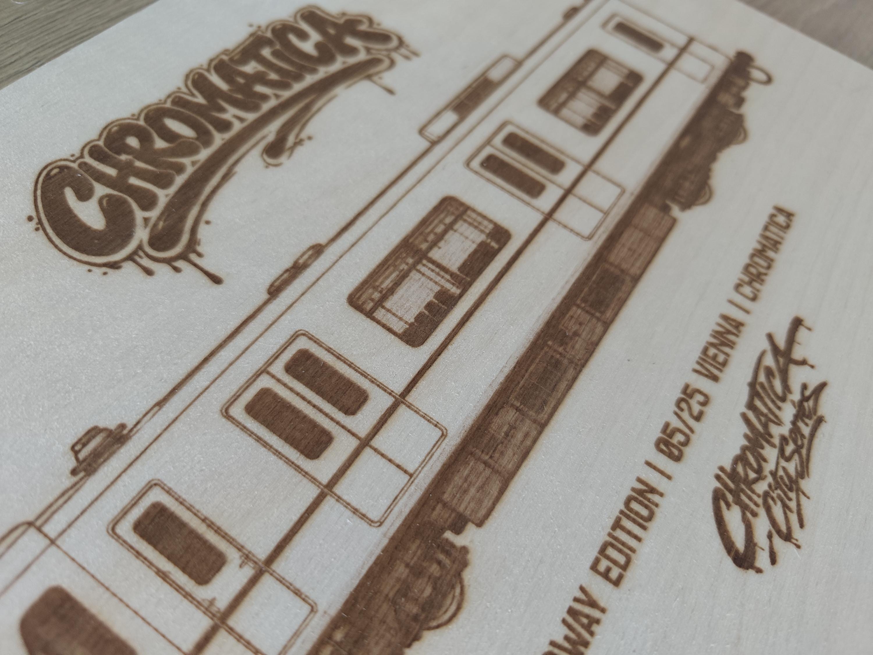 Vienna Graffiti Train Template on Birch Wood, Engraved A4 Art Board, Limited Collector Edition with Certificate