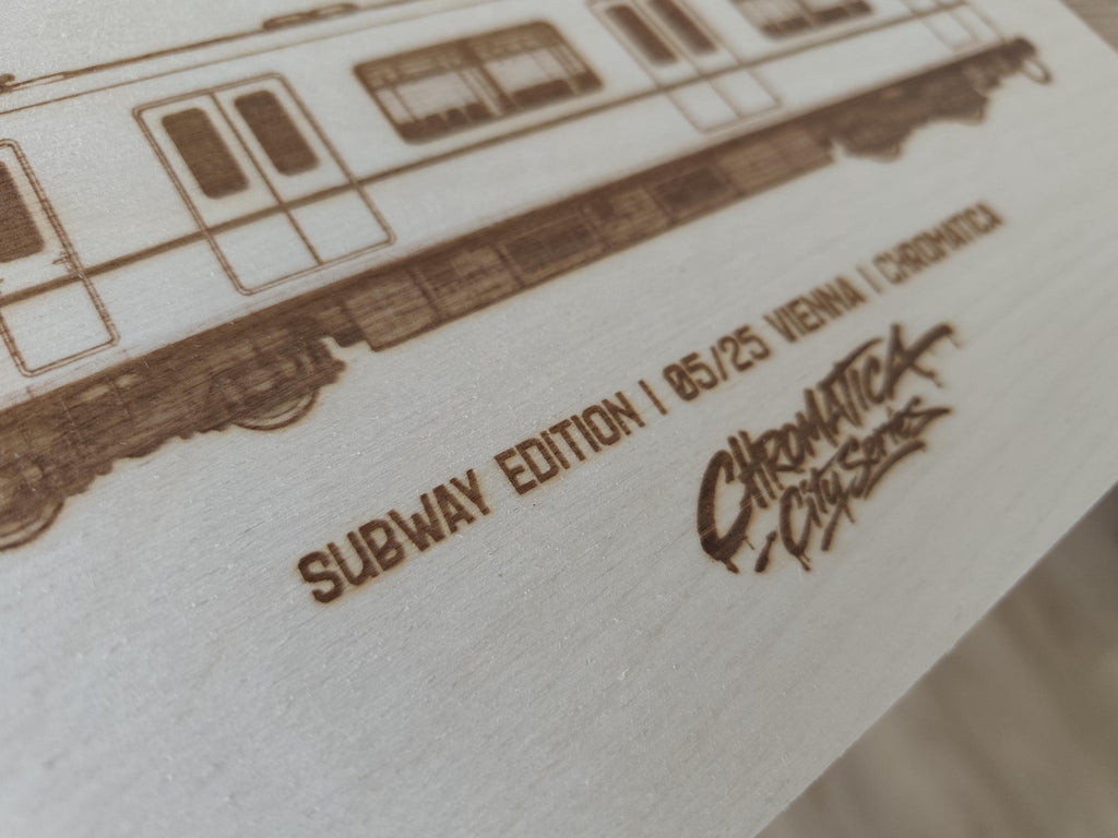 Vienna Graffiti Train Template on Birch Wood, Engraved A4 Art Board, Limited Collector Edition with Certificate