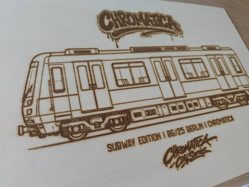 Berlin Graffiti Train Template on Birch Wood, Engraved A4 Art Board, Limited Collector Edition with Certificate