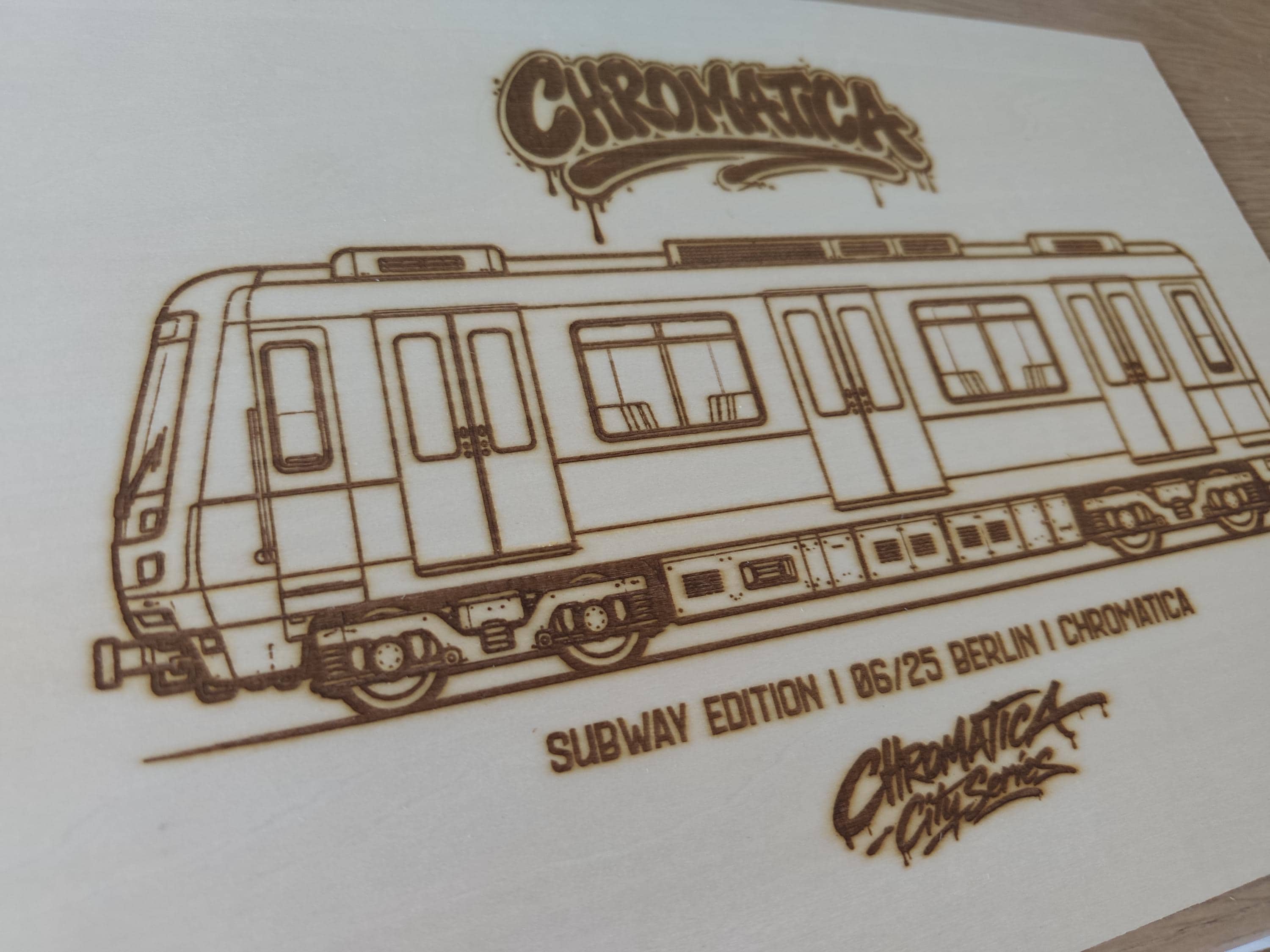 Berlin Graffiti Train Template on Birch Wood, Engraved A4 Art Board, Limited Collector Edition with Certificate