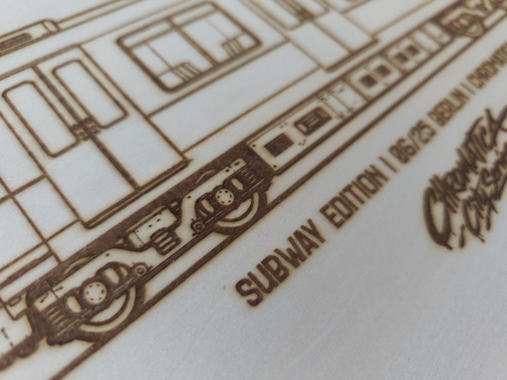 Berlin Graffiti Train Template on Birch Wood, Engraved A4 Art Board, Limited Collector Edition with Certificate