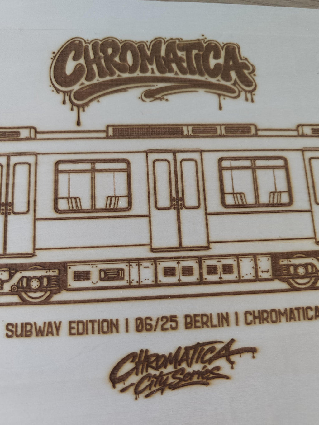 Berlin Graffiti Train Template on Birch Wood, Engraved A4 Art Board, Limited Collector Edition with Certificate