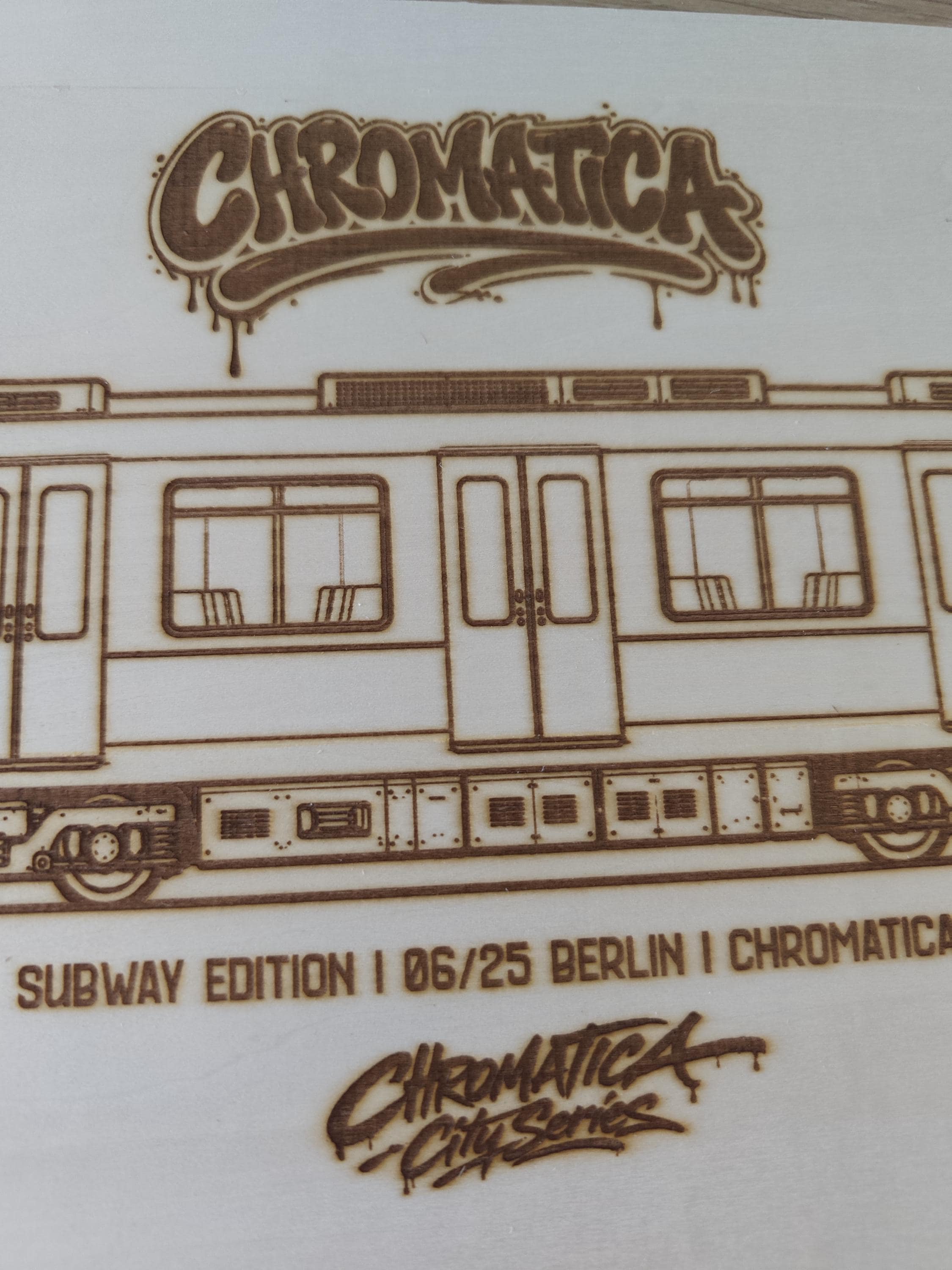 Berlin Graffiti Train Template on Birch Wood, Engraved A4 Art Board, Limited Collector Edition with Certificate