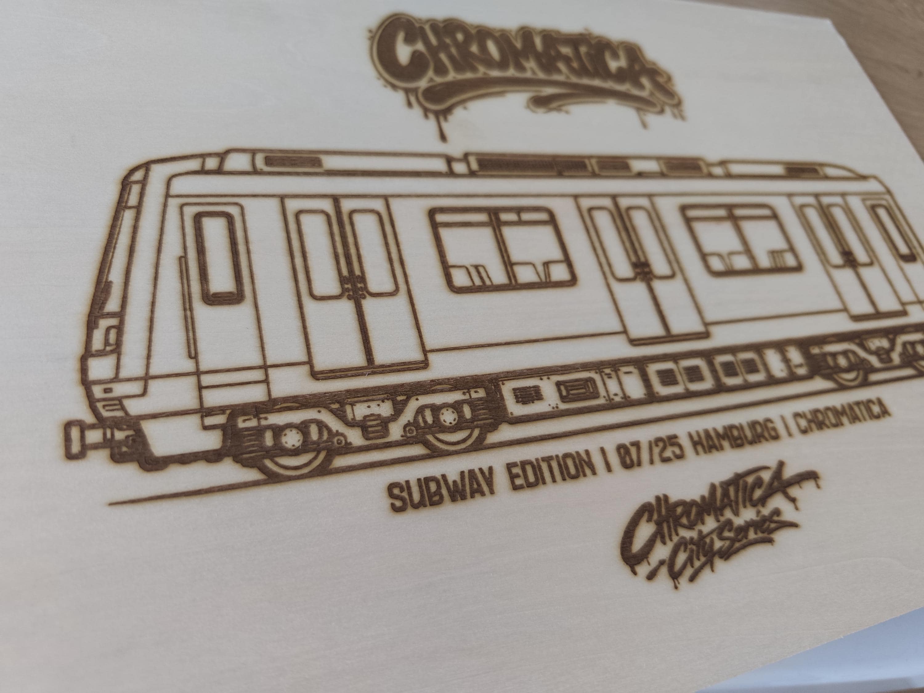 Hamburg Graffiti Train Template on Birch Wood, Engraved A4 Art Board, Limited Collector Edition with Certificate