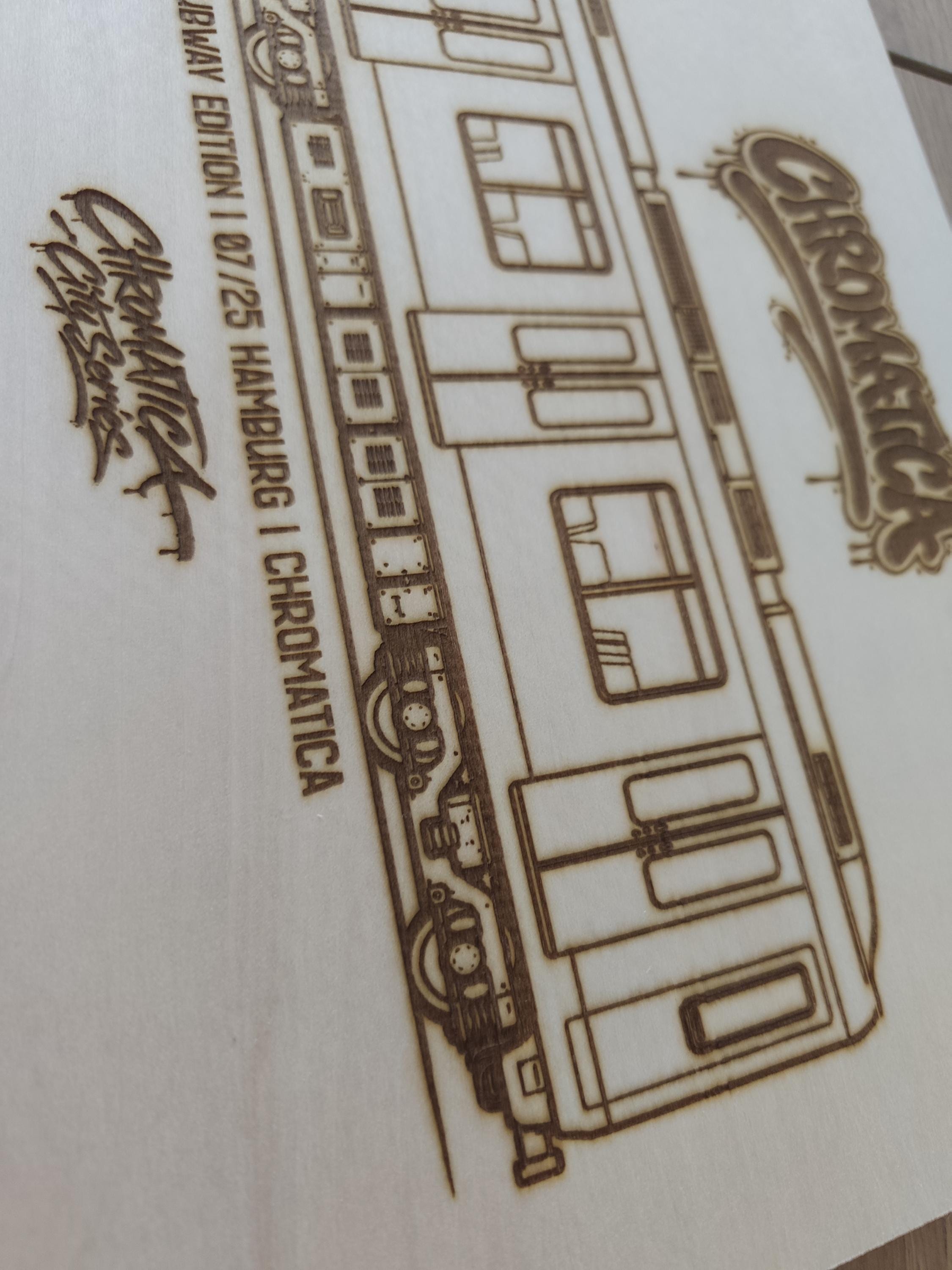 Hamburg Graffiti Train Template on Birch Wood, Engraved A4 Art Board, Limited Collector Edition with Certificate