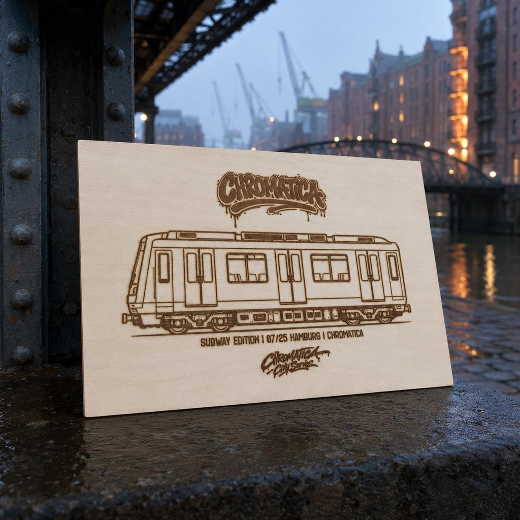 Hamburg Graffiti Train Template on Birch Wood, Engraved A4 Art Board, Limited Collector Edition with Certificate