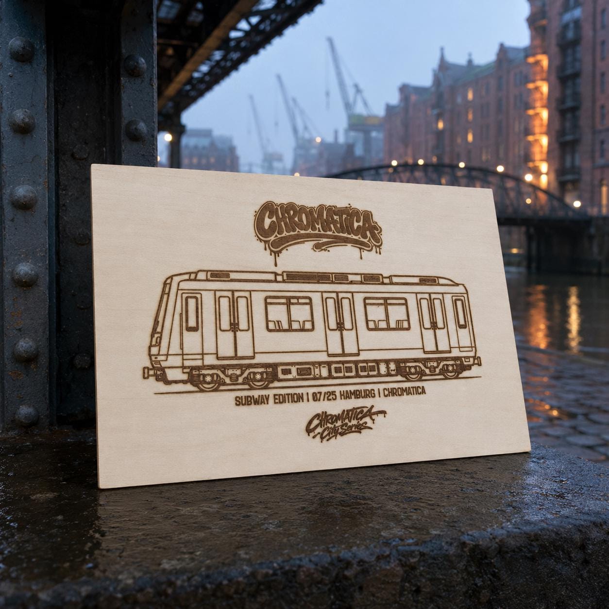 Hamburg Graffiti Train Template on Birch Wood, Engraved A4 Art Board, Limited Collector Edition with Certificate