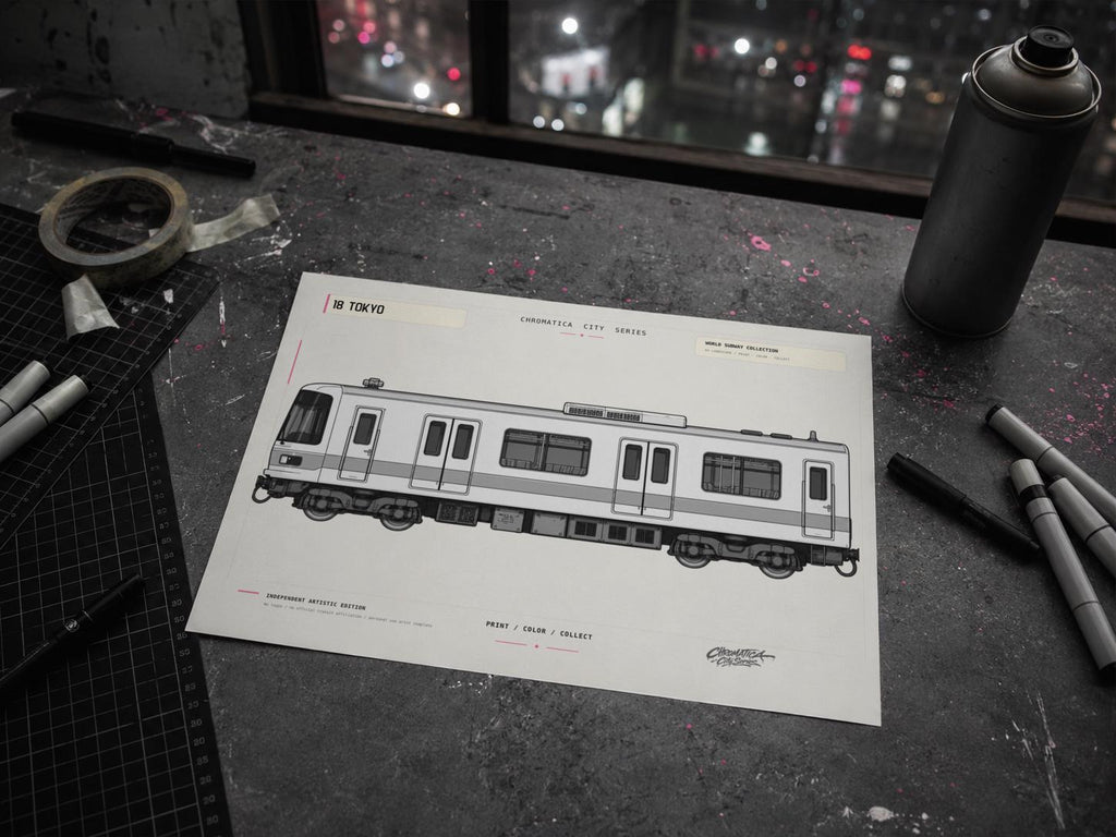 Tokyo Metro Coloring Page PDF, A4 Graffiti Train Printable, Tokyo Subway Coloring Sheet, Street Art PDF, City Series 18