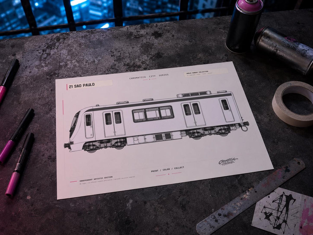 Sao Paulo Metro Coloring Page PDF, A4 Graffiti Train Printable, Sao Paulo Subway Coloring Sheet, Street Art PDF, City Series 21