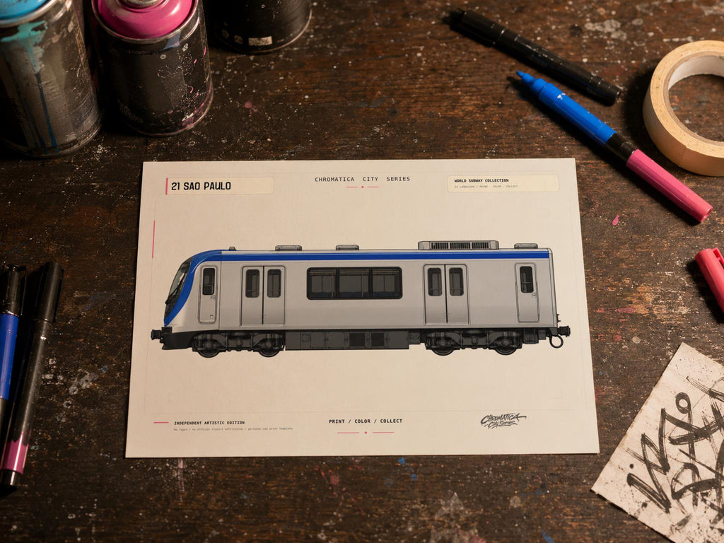 Sao Paulo Metro Coloring Page PDF, A4 Graffiti Train Printable, Sao Paulo Subway Coloring Sheet, Street Art PDF, City Series 21