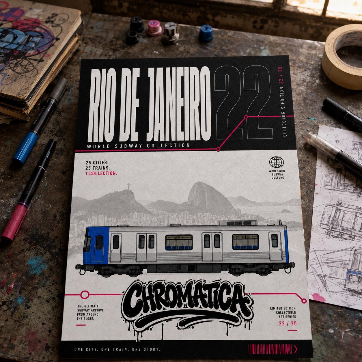 Rio De Janeiro Train Coloring Page PDF, A4 Graffiti Train Printable, Rio Metro Coloring Sheet, Street Art PDF, City Series 22