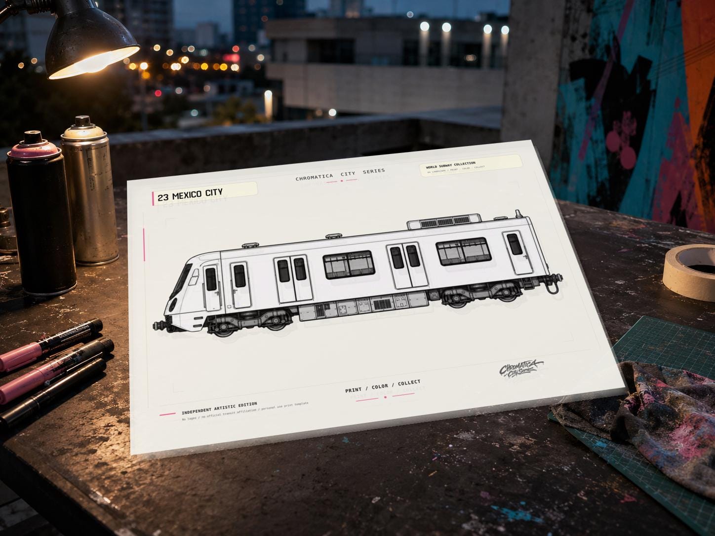 Mexico City Metro Coloring Page PDF, A4 Graffiti Train Printable, Mexico Subway Coloring Sheet, Street Art PDF, City Series 23