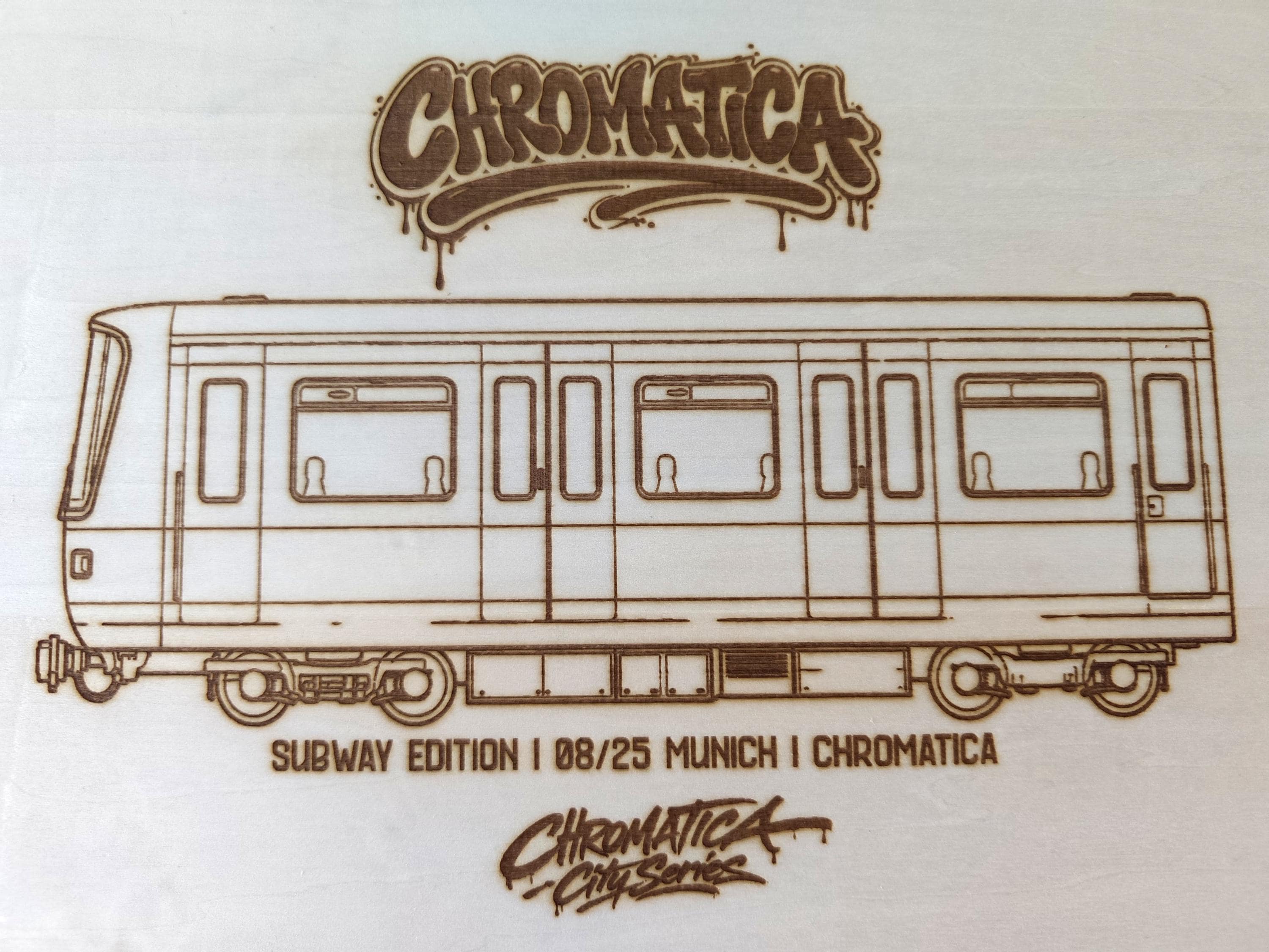 Munich Graffiti Train Template on Birch Wood, Engraved A4 Art Board, Limited Collector Edition with Certificate