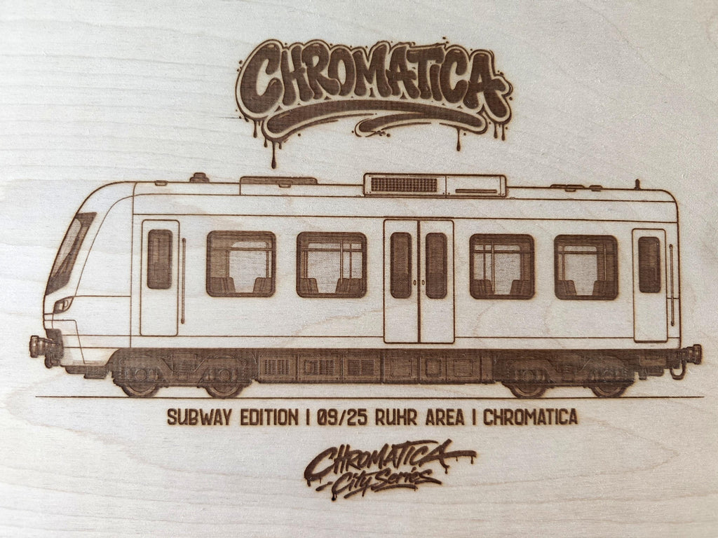 Ruhr Area Graffiti Train Template on Birch Wood, Engraved A4 Art Board, Limited Collector Edition with Certificate