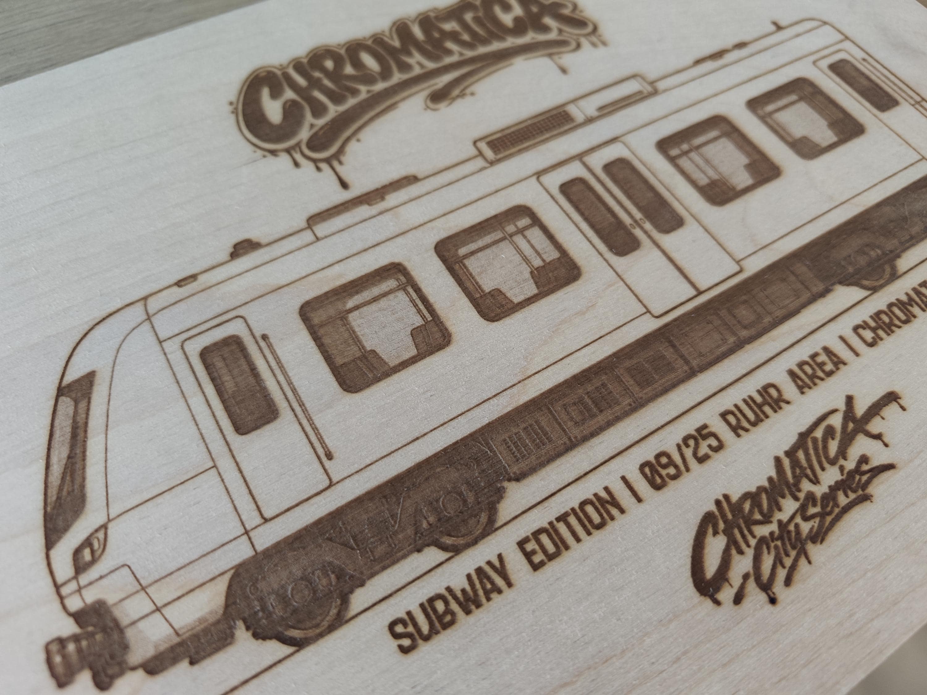Ruhr Area Graffiti Train Template on Birch Wood, Engraved A4 Art Board, Limited Collector Edition with Certificate