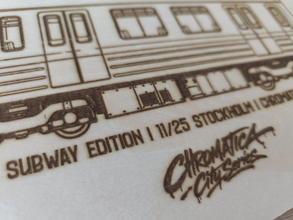 Stockholm Graffiti Train Template on Birch Wood, Engraved A4 Art Board, Limited Collector Edition with Certificate