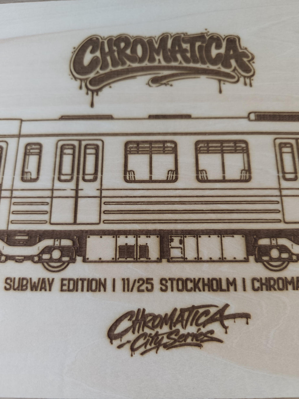 Stockholm Graffiti Train Template on Birch Wood, Engraved A4 Art Board, Limited Collector Edition with Certificate